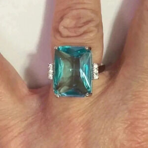 Aquamarine Diamond 925 Sterling Silver Ring NWT